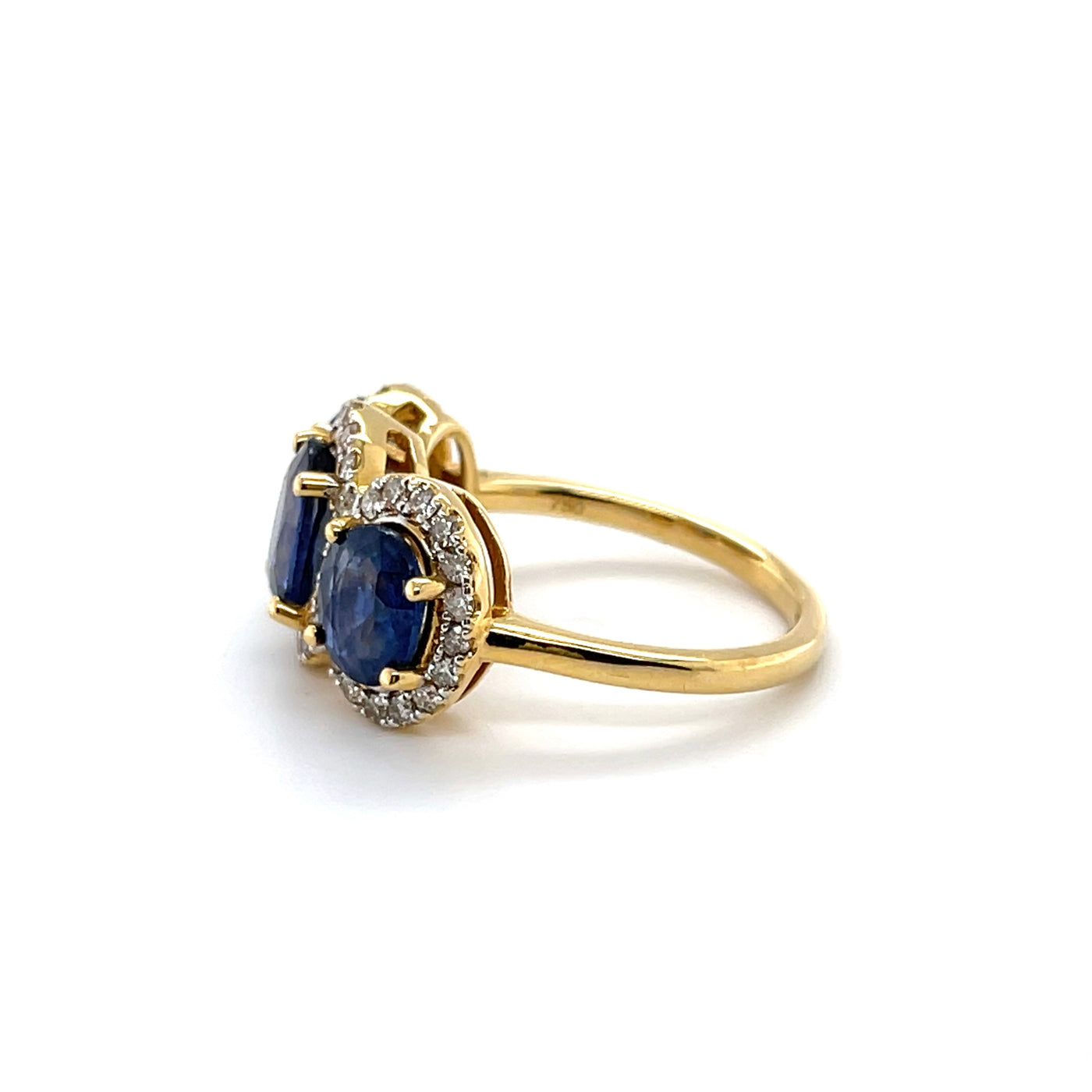 18CT Yellow Gold Trilogy Sapphire and Diamond Ring