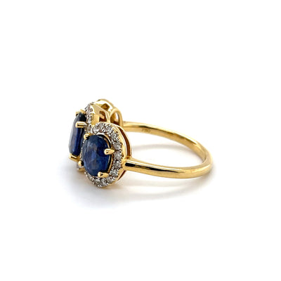 18CT Yellow Gold Trilogy Sapphire and Diamond Ring