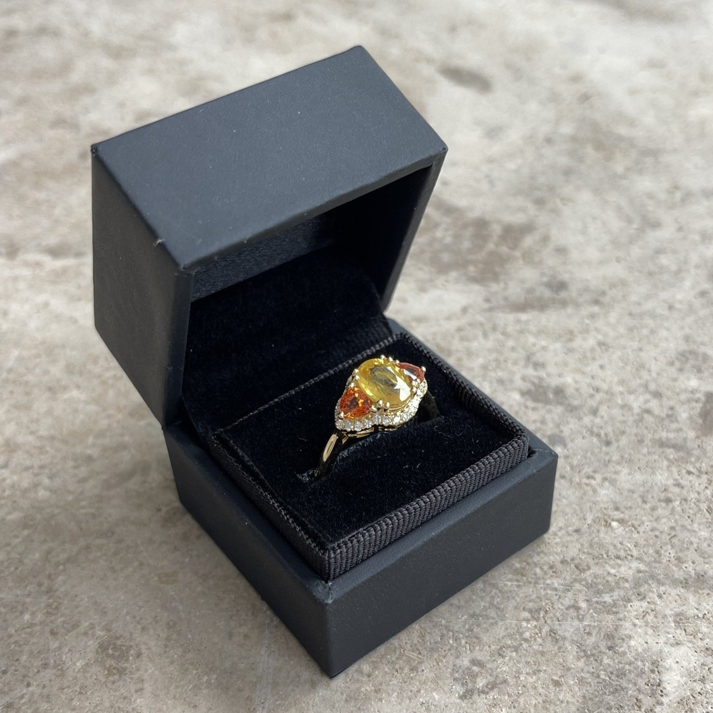 18CT Yellow Gold Yellow and Orange Sapphire and Diamond Ring