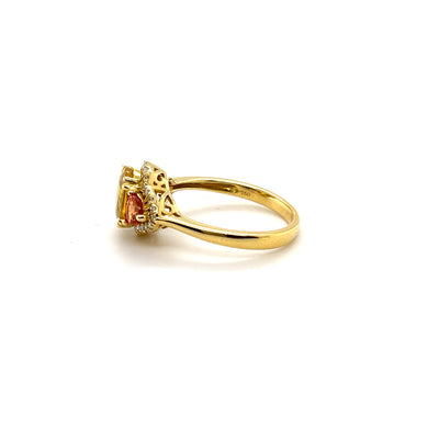 18CT Yellow Gold Yellow and Orange Sapphire and Diamond Ring