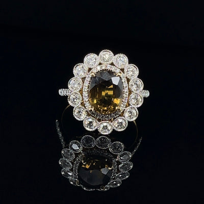 18CT Yellow Gold (GIA CERTIFIED) Natural Alexandrite and Diamond dress ring