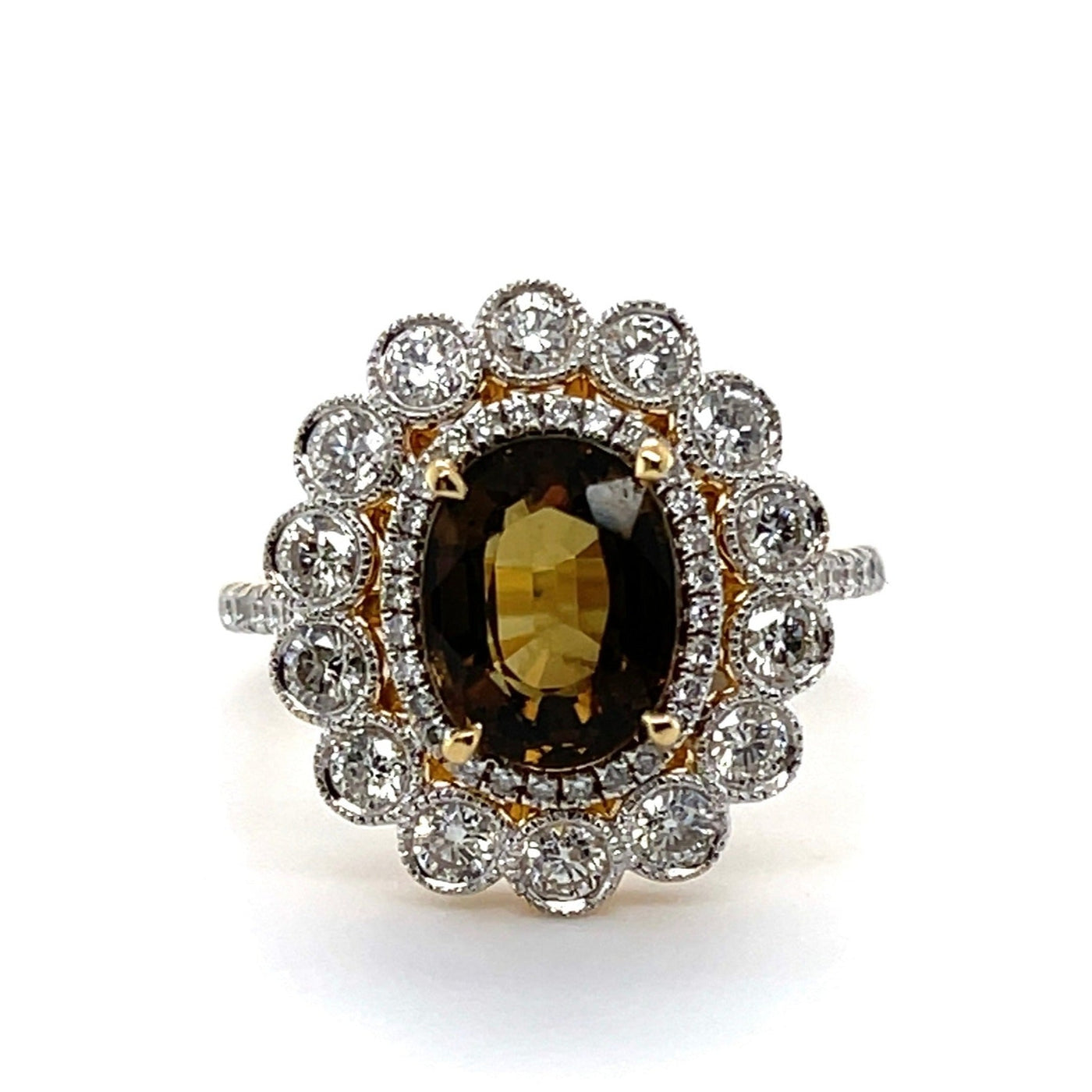 18CT Yellow Gold (GIA CERTIFIED) Natural Alexandrite and Diamond dress ring