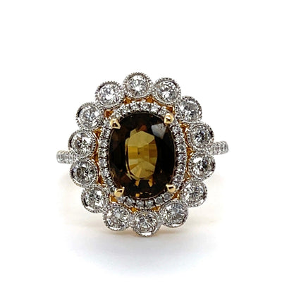 18CT Yellow Gold (GIA CERTIFIED) Natural Alexandrite and Diamond dress ring