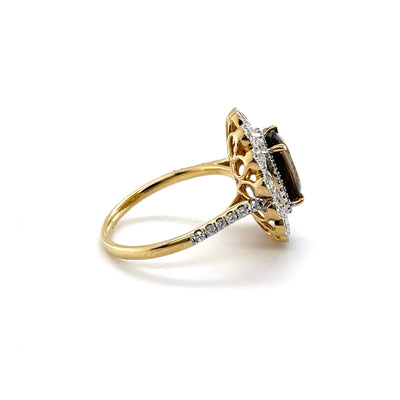 18CT Yellow Gold (GIA CERTIFIED) Natural Alexandrite and Diamond dress ring