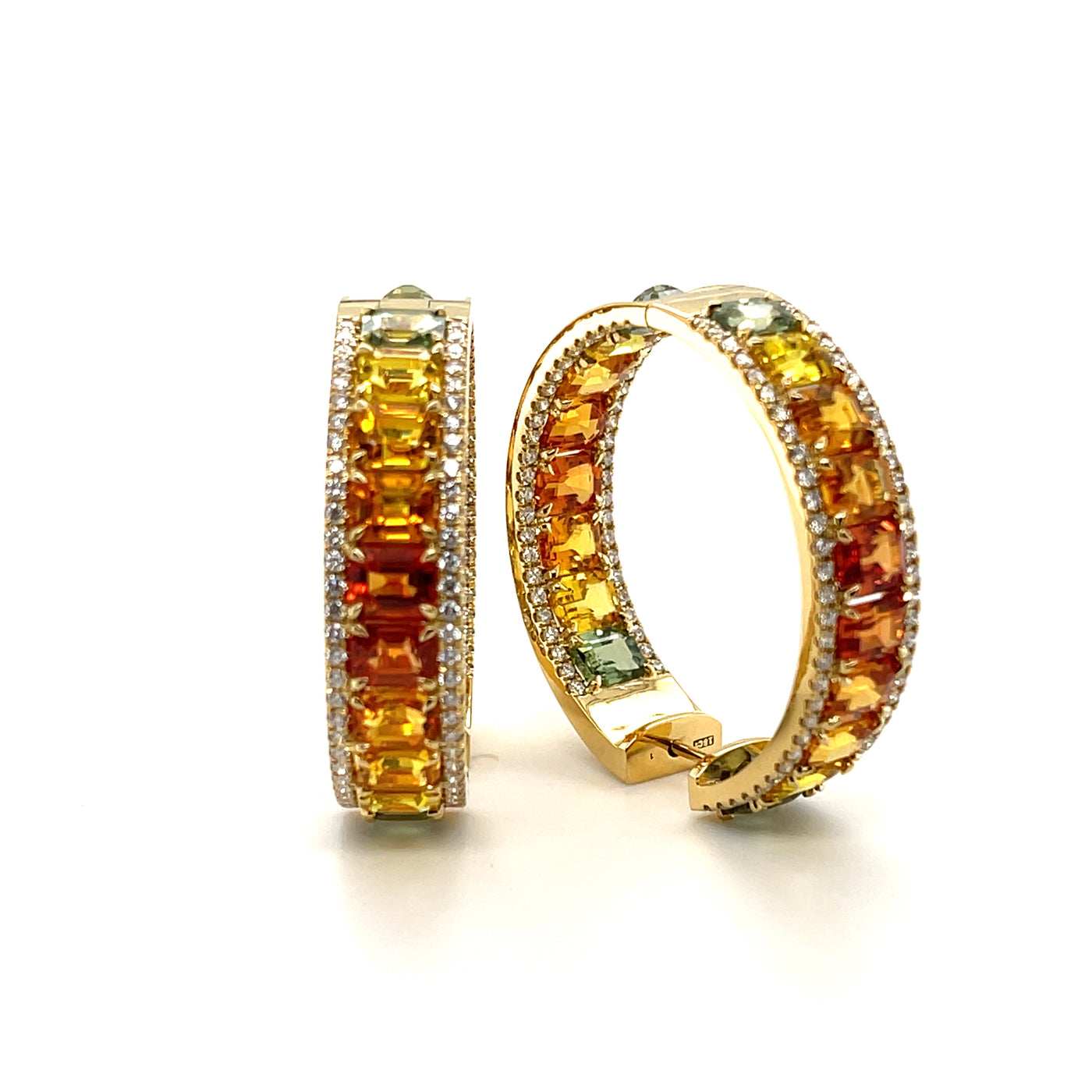 18CT Yellow Gold (NO HEAT) Fancy Sapphire and Diamond Earrings