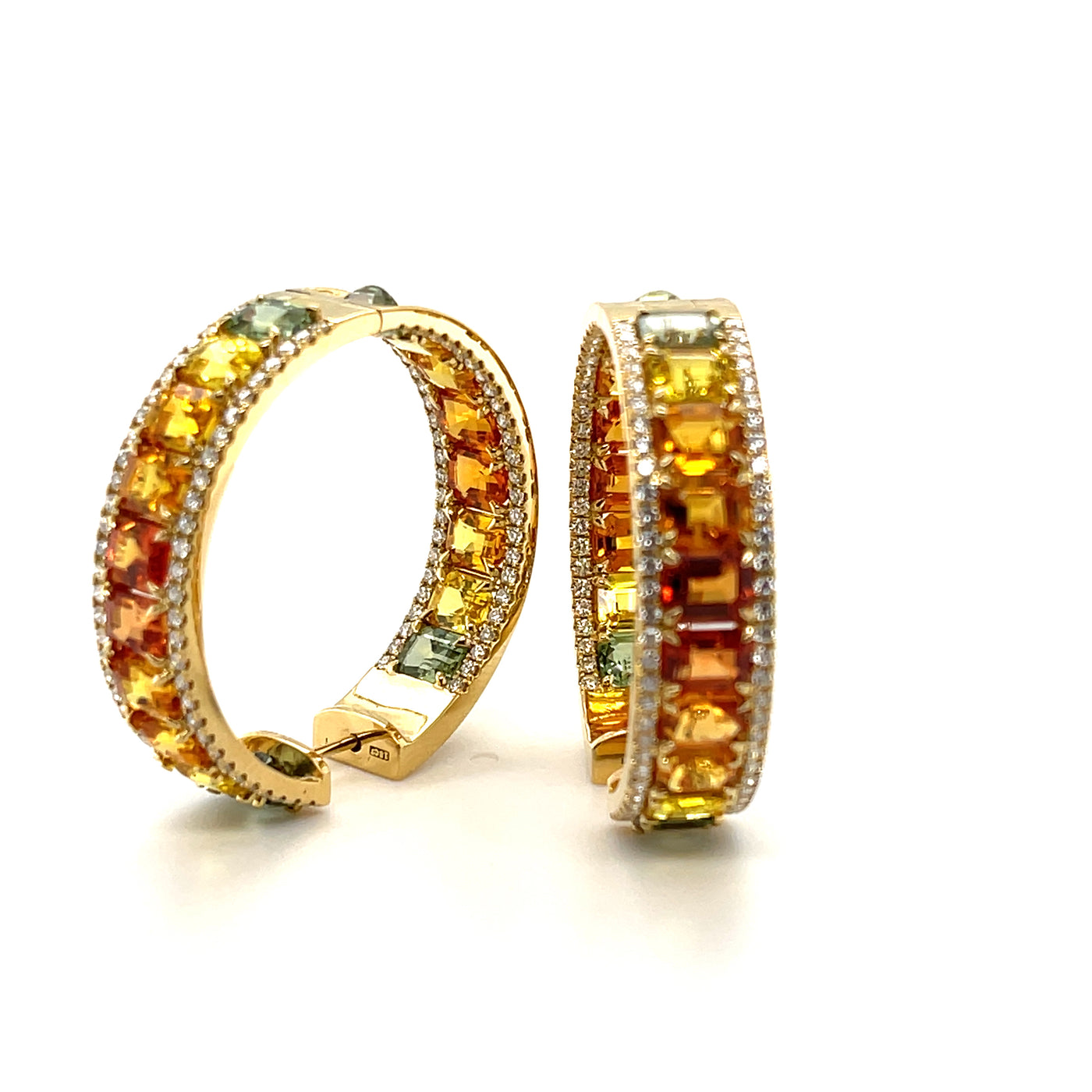 18CT Yellow Gold (NO HEAT) Fancy Sapphire and Diamond Earrings