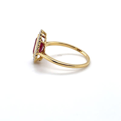 18CT Yellow Gold (NO HEAT) Pear Ruby and Diamond ring