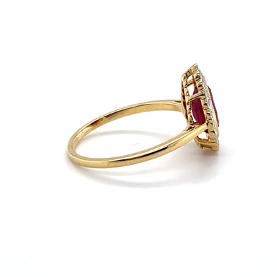 18CT Yellow Gold (NO HEAT) Pear Ruby and Diamond ring