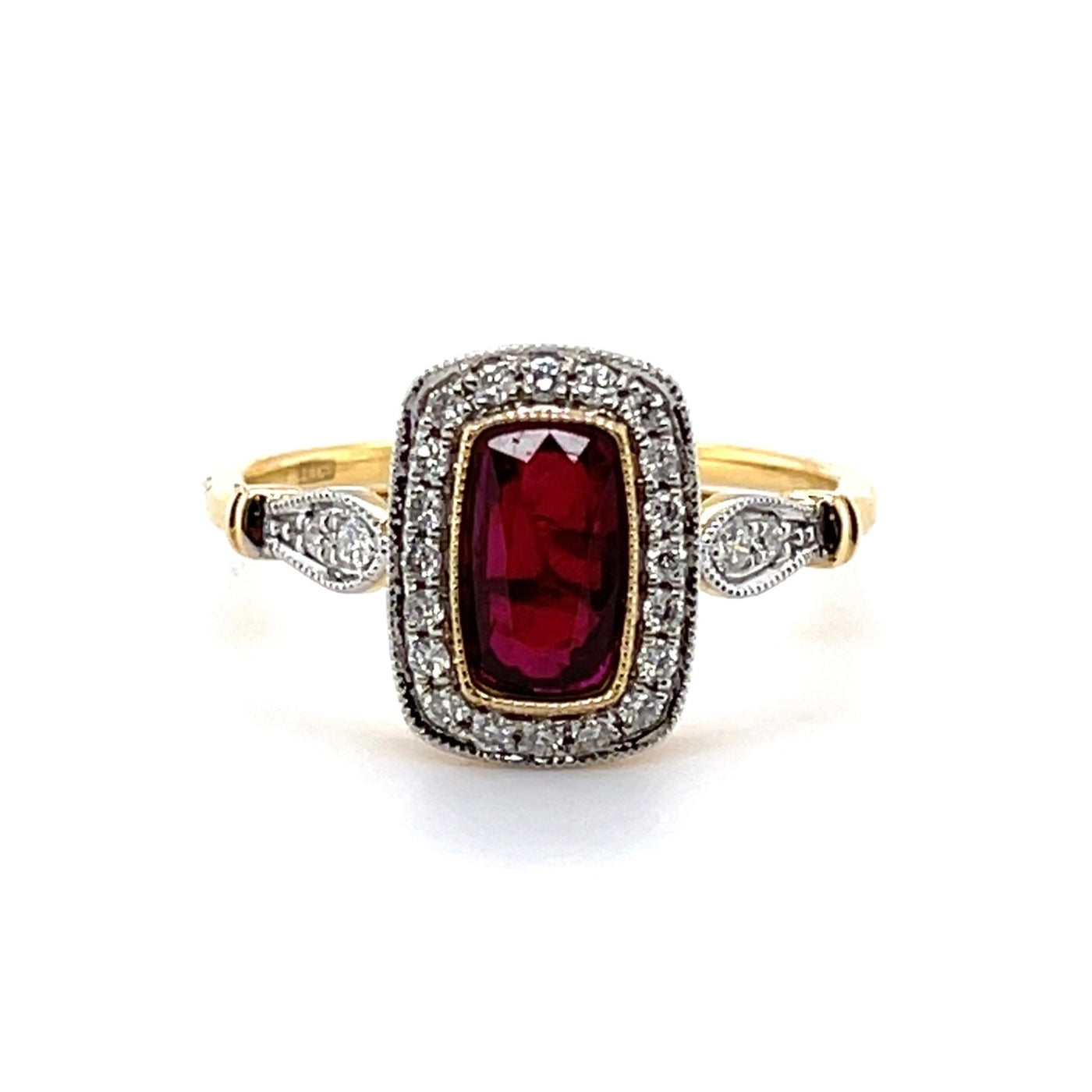 18CT Yellow Gold (NO HEAT) Ruby and Diamond Ring