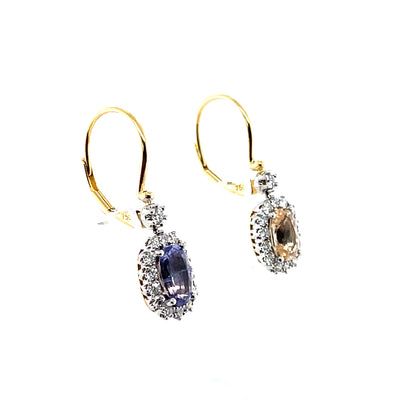 18CT Yellow Gold (NO HEAT) Sapphire and Diamond Earrings