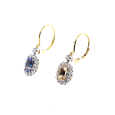 18CT Yellow Gold (NO HEAT) Sapphire and Diamond Earrings