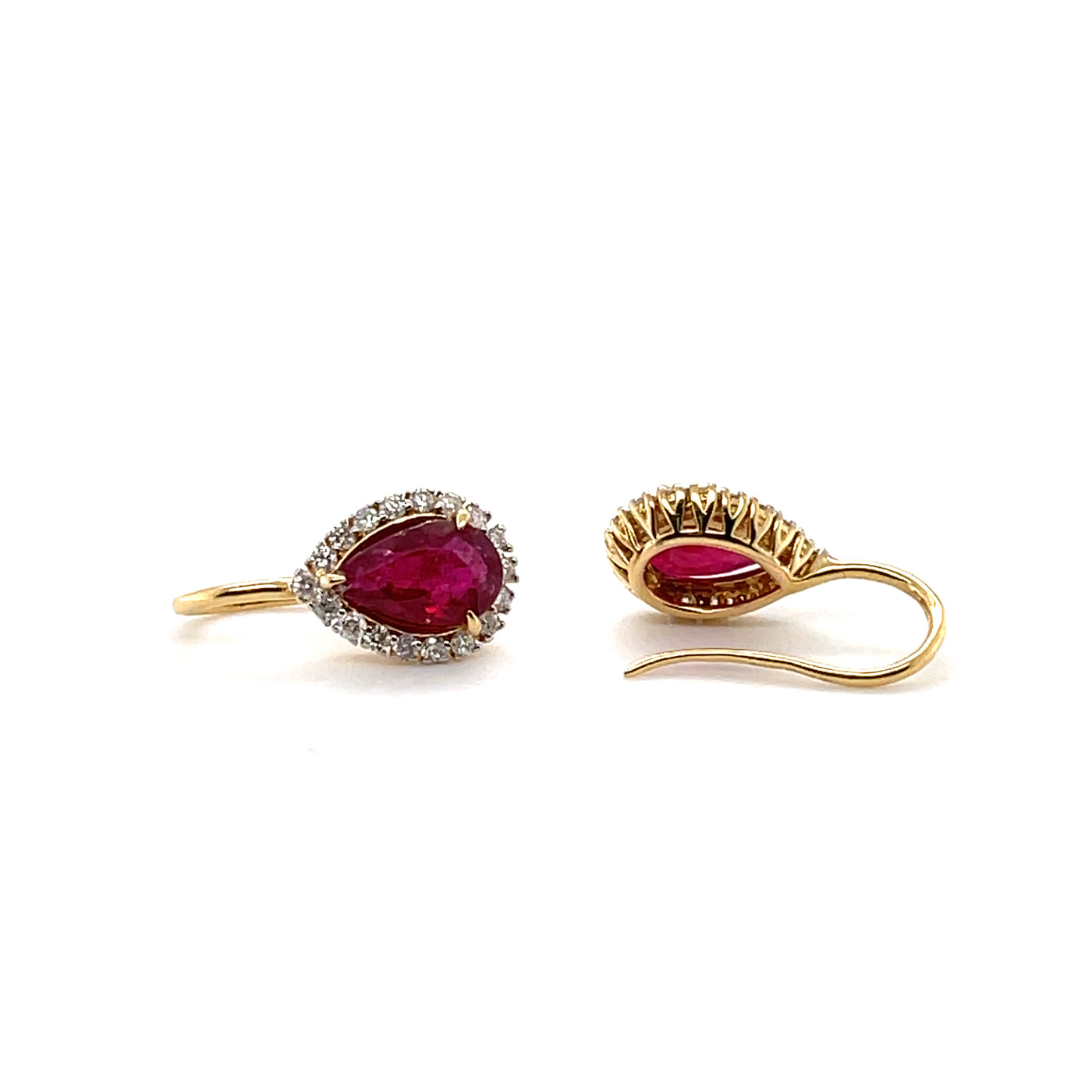 18CT Yellow Gold 'Pear' Ruby and Diamond Earrings