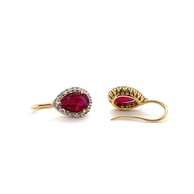 18CT Yellow Gold 'Pear' Ruby and Diamond Earrings