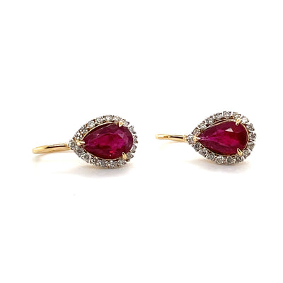 18CT Yellow Gold 'Pear' Ruby and Diamond Earrings
