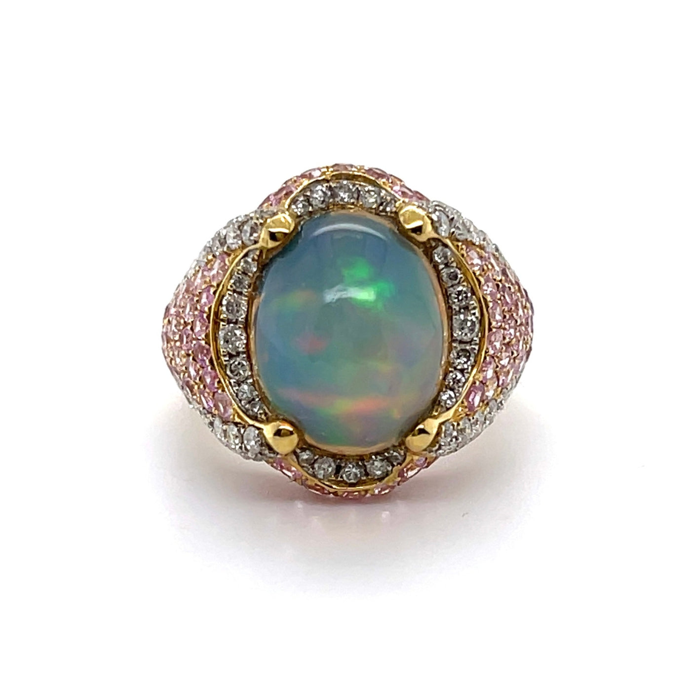 18CT Yellow gold Opal, Sapphire and Diamond Ring