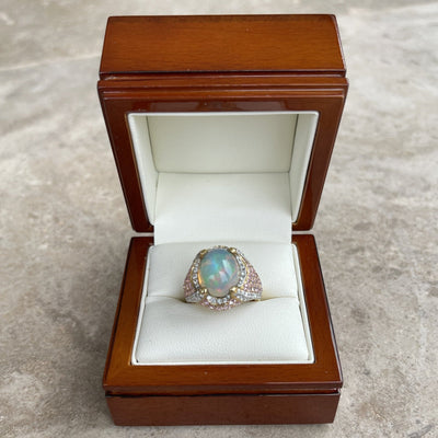 18CT Yellow gold Opal, Sapphire and Diamond Ring
