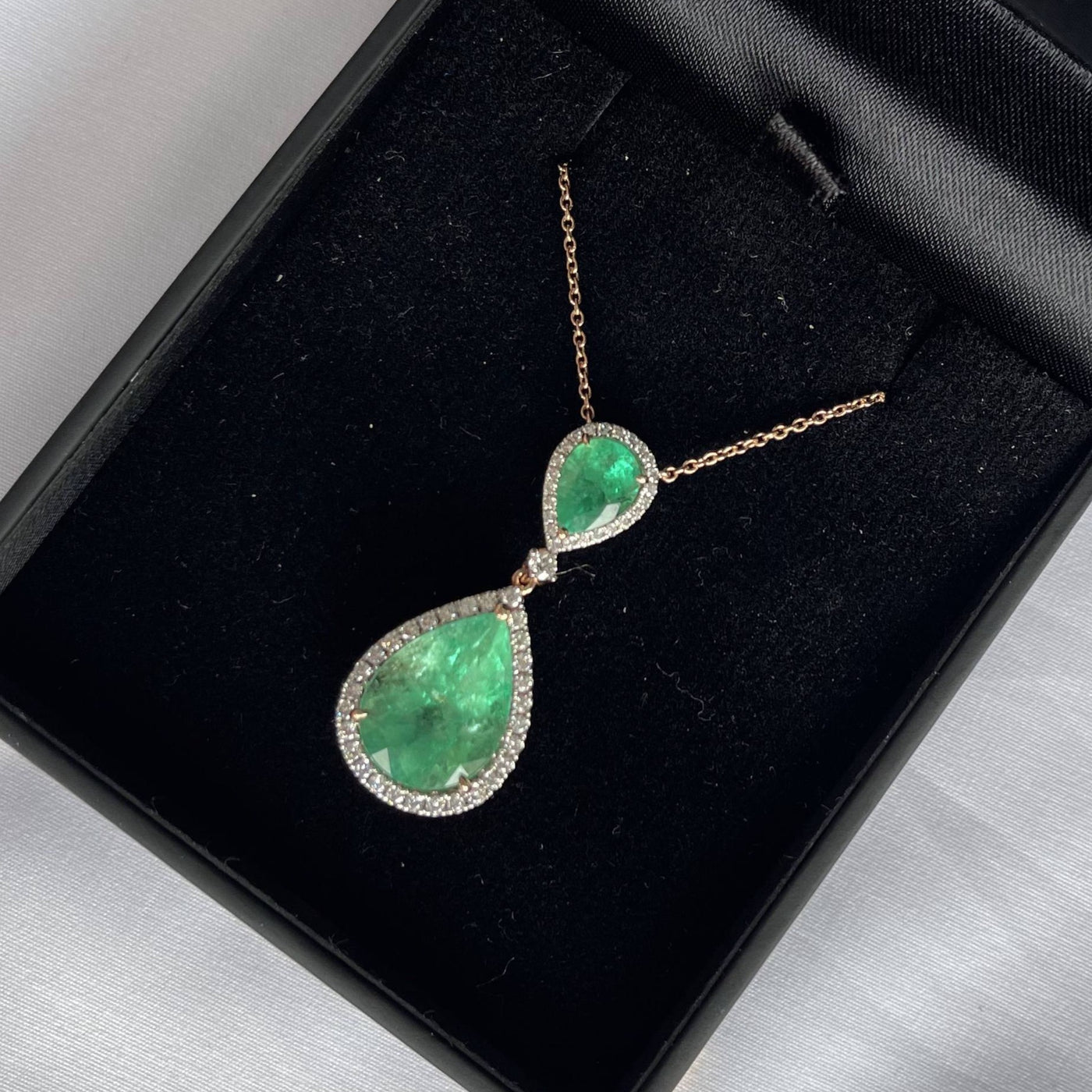 18CT Rose Gold Colombian Emerald and Diamond Pendant and Necklace