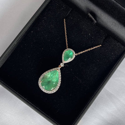 18CT Rose Gold Colombian Emerald and Diamond Pendant and Necklace