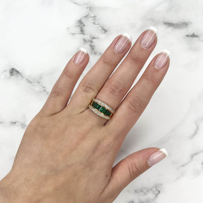 18CT Rose Gold Eight Stone Emerald and Diamond Dress Ring
