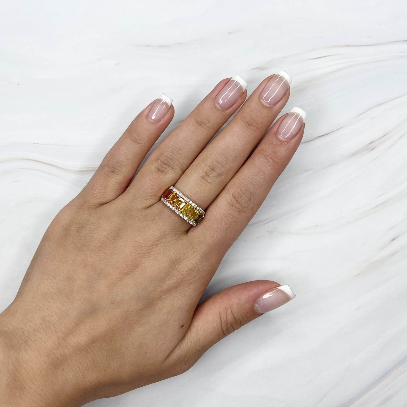 18CT Rose Gold Fancy Rainbow Sapphire and Diamond Ring