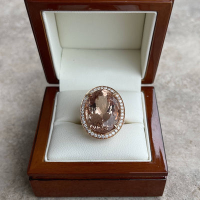18CT Rose Gold Oval Morganite and Diamond Ring