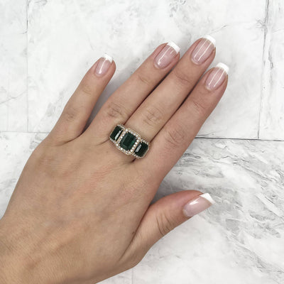 18CT Rose Gold Trilogy Emerald and Diamond Ring