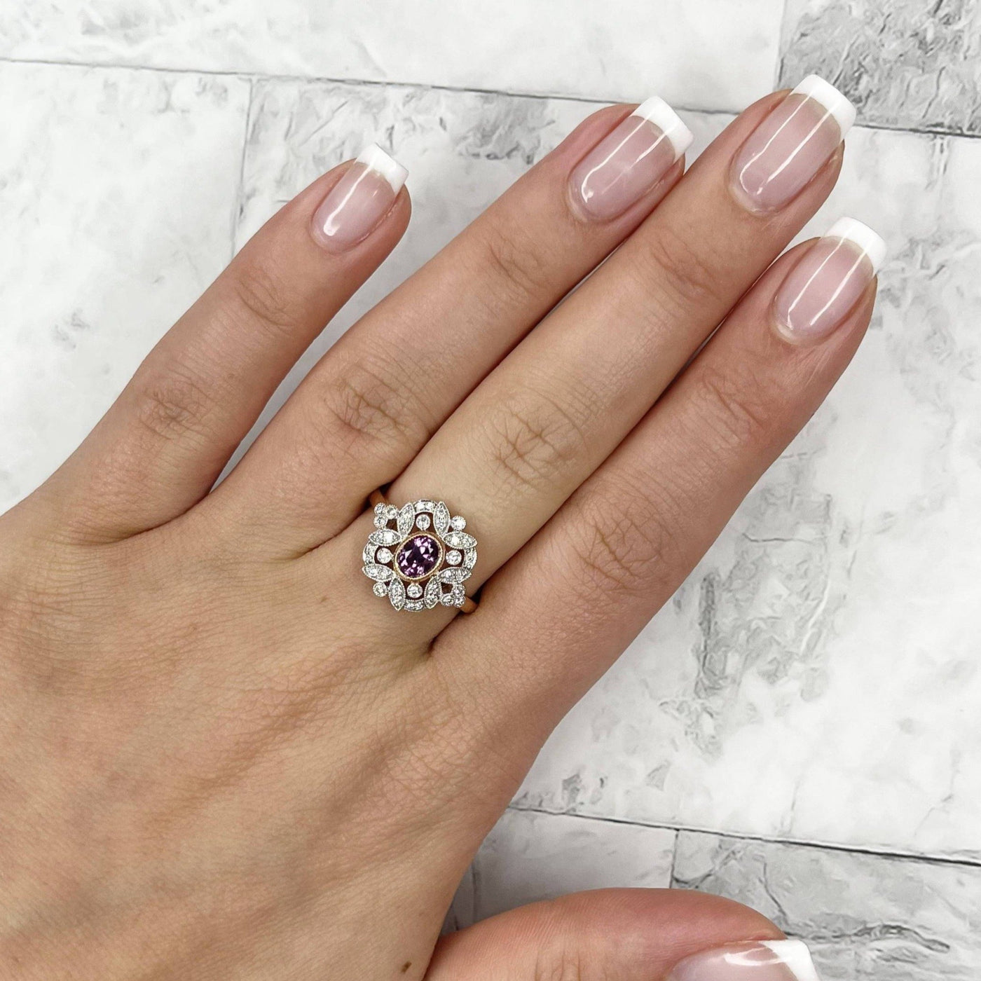 18CT Rose Gold (No Heat) Pink Sapphire and Diamond Ring