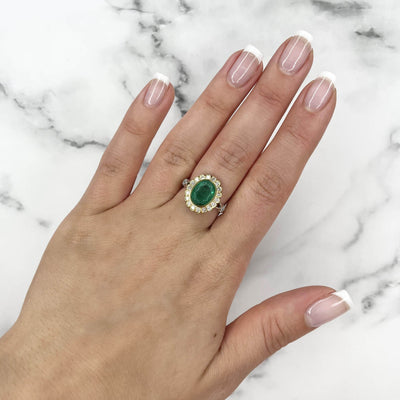 18CT Two Tone Yellow and White Gold Emerald and Diamond Ring