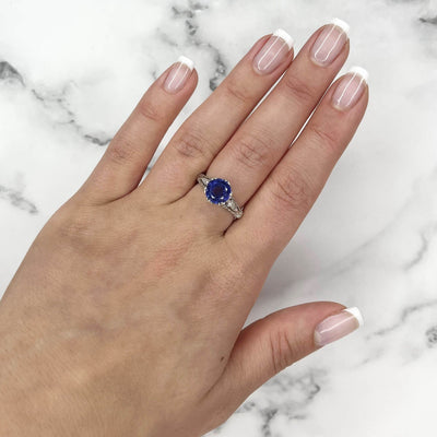 18CT White Gold Art Deco Style Tanzanite and Diamond Ring