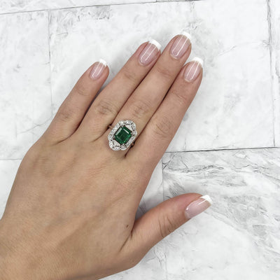 18CT White Gold Emerald and Diamond Ring