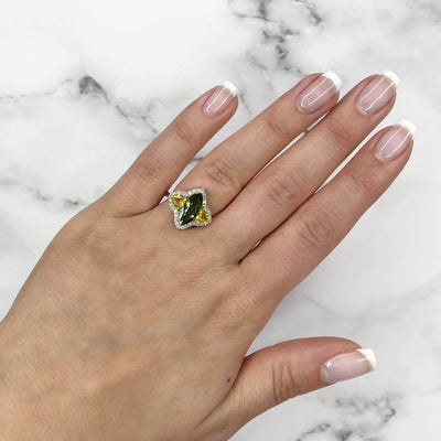 18CT White Gold Marquise Tourmaline, Yellow Sapphire and Diamond Ring