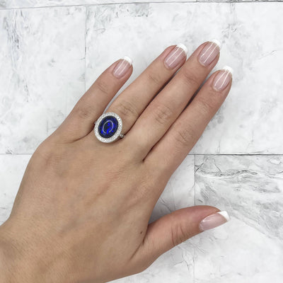 18CT White Gold Opal and Diamond Ring