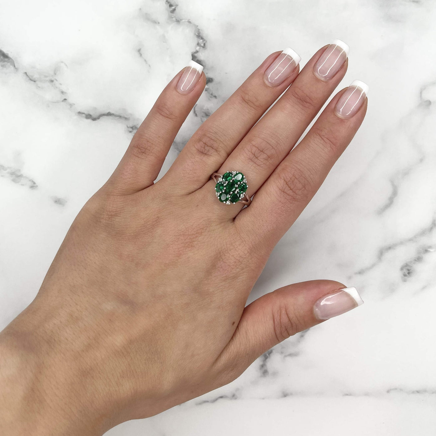 18CT White Gold Seven Stone Emerald and Diamond Ring