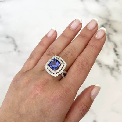 18CT White Gold Tanzanite and Diamond Ring