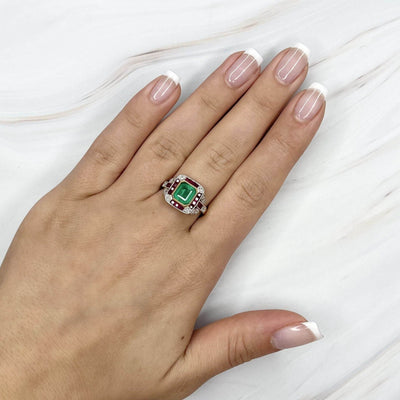 18CT Yellow Gold Colombian Emerald and Ruby Ring