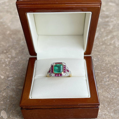 18CT Yellow Gold Colombian Emerald and Ruby Ring