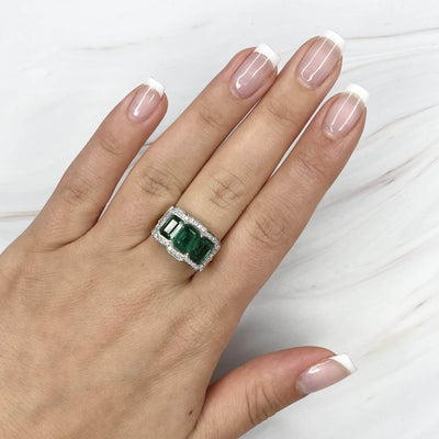18CT Yellow Gold Trilogy Emerald and Diamond Ring