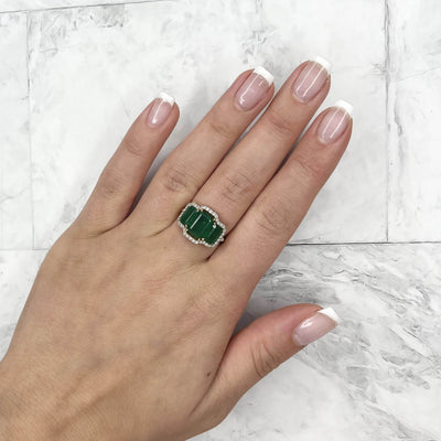 18CT Yellow Gold Trilogy Emerald and Diamond Ring