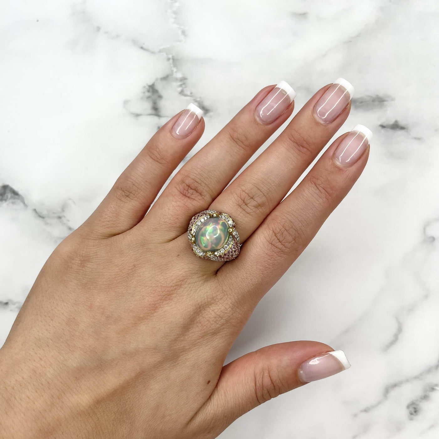 18CT Yellow gold Opal, Sapphire and Diamond Ring