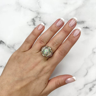 18CT Yellow gold Opal, Sapphire and Diamond Ring