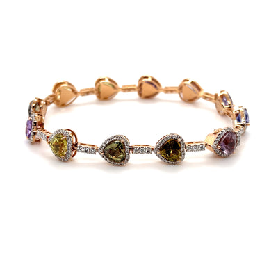 18CT rose gold multi coloured heart sapphire and diamond bracelet