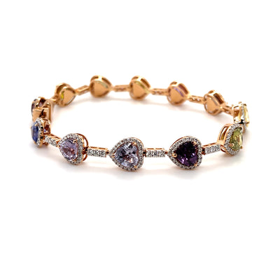 18CT rose gold multi coloured heart sapphire and diamond bracelet