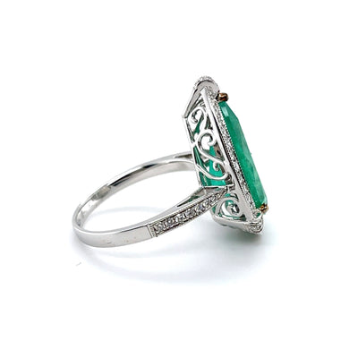 18CT white gold Colombian Pear emerald and diamond ring
