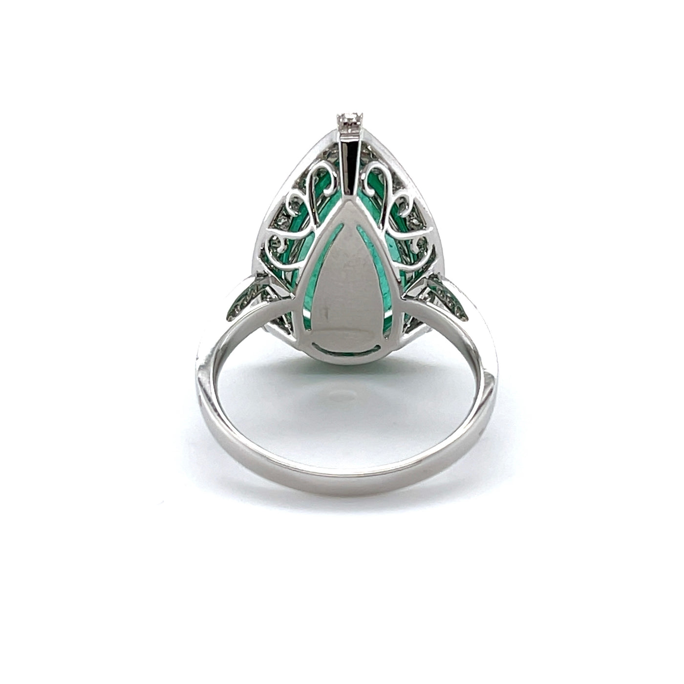 18CT white gold Colombian Pear emerald and diamond ring
