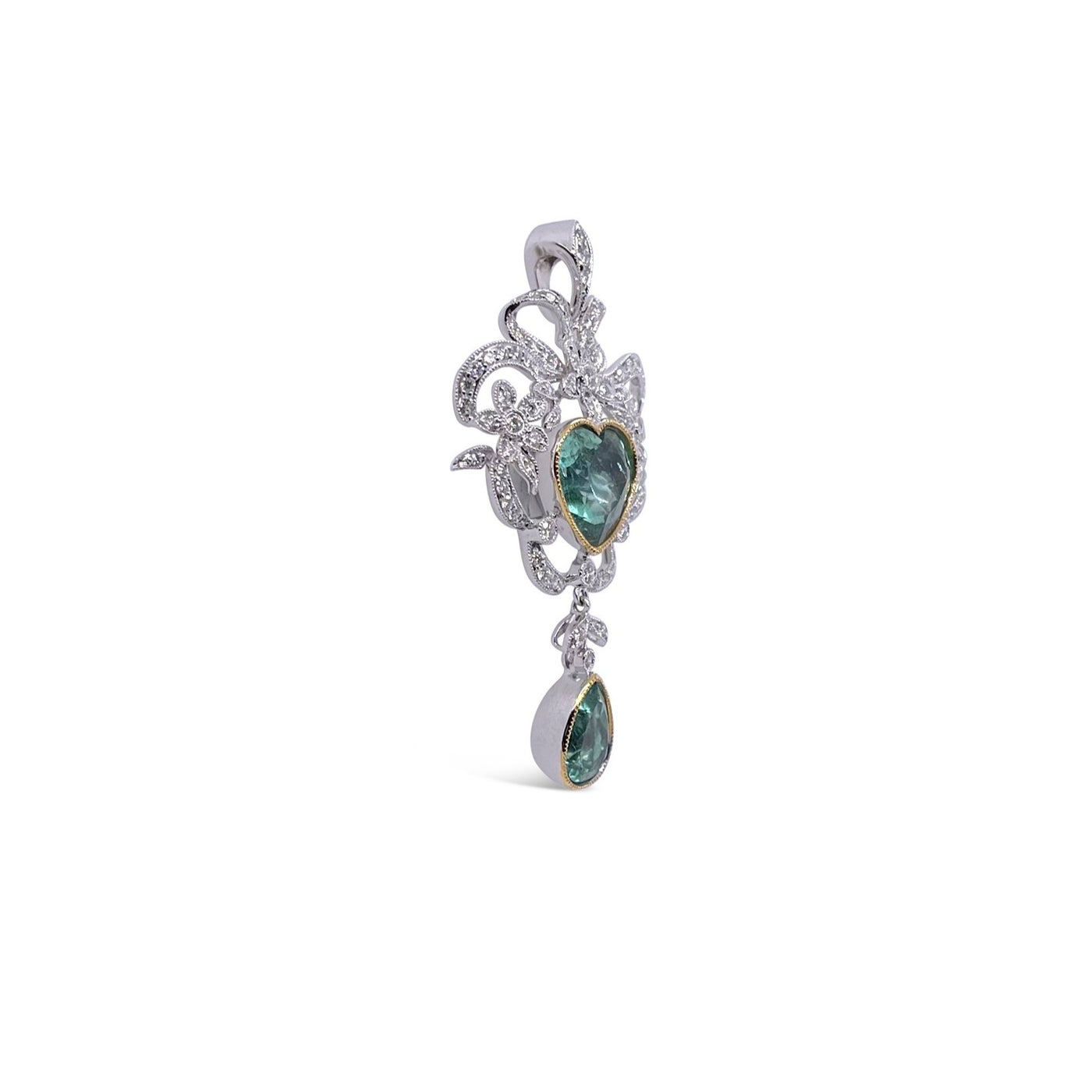 18CT white gold Colombian emerald and diamond pendant