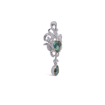 18CT white gold Colombian emerald and diamond pendant