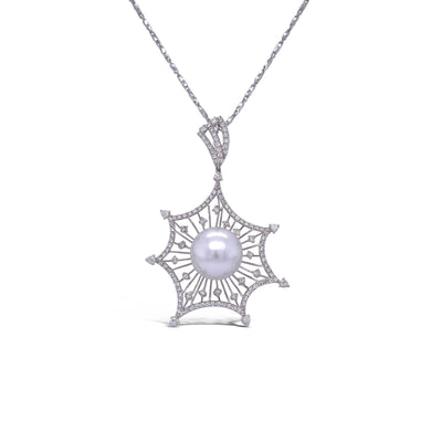 18CT white gold diamond and pearl necklace and pendant