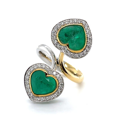 18CT yellow and white gold colombian emerald and diamond ring