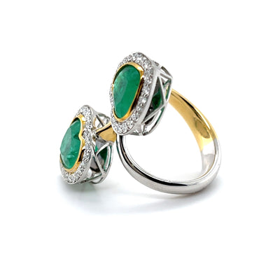 18CT yellow and white gold colombian emerald and diamond ring