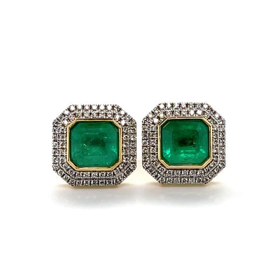 18CT yellow gold Colombian emerald and diamond Stud earrings